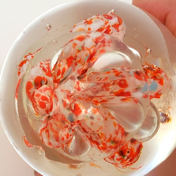 Glass Blown Paperweight Handmade Medium Orange White Swirl Unique Bubble… - Picture 11 of 11